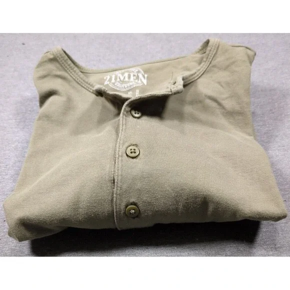 21 Men Los Angeles Olive Green Henley Long Sleeve Soft Cotton Mens Size M Shirt - Picture 3 of 16